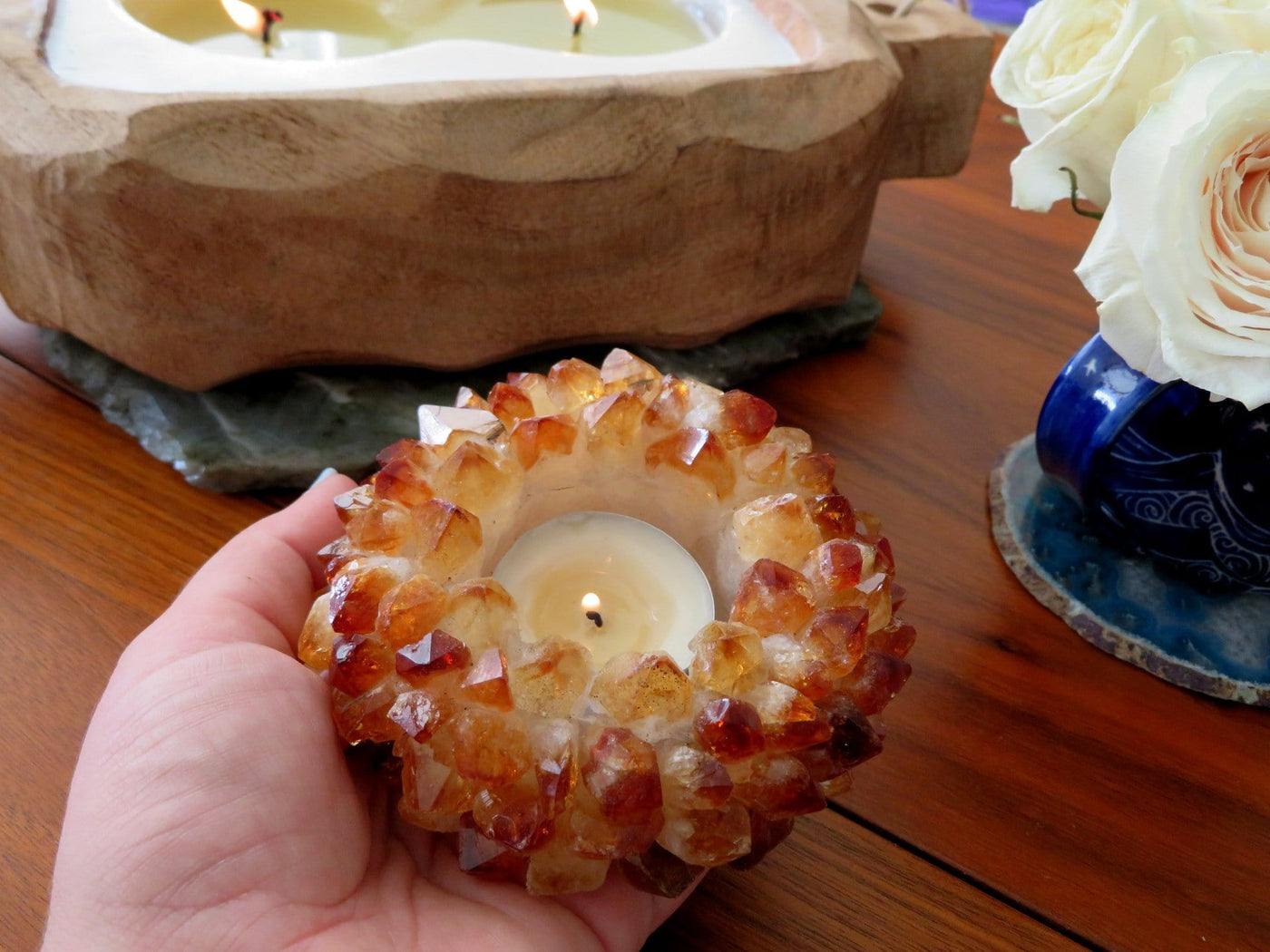 Citrine Point Candle Holder - in a hand