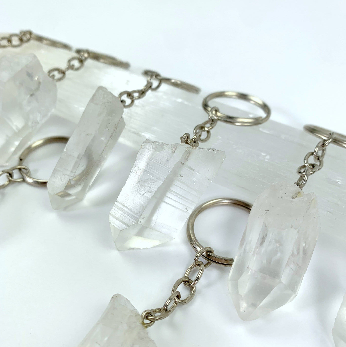Natural Lemurian Point Keychains - close up