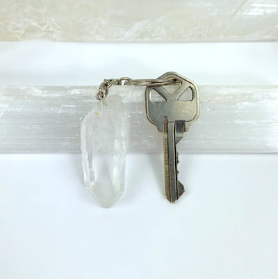 Natural Lemurian Point Keychains - with a key on it