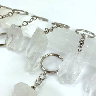 3 Twin Crystal Points Keychains at a side view