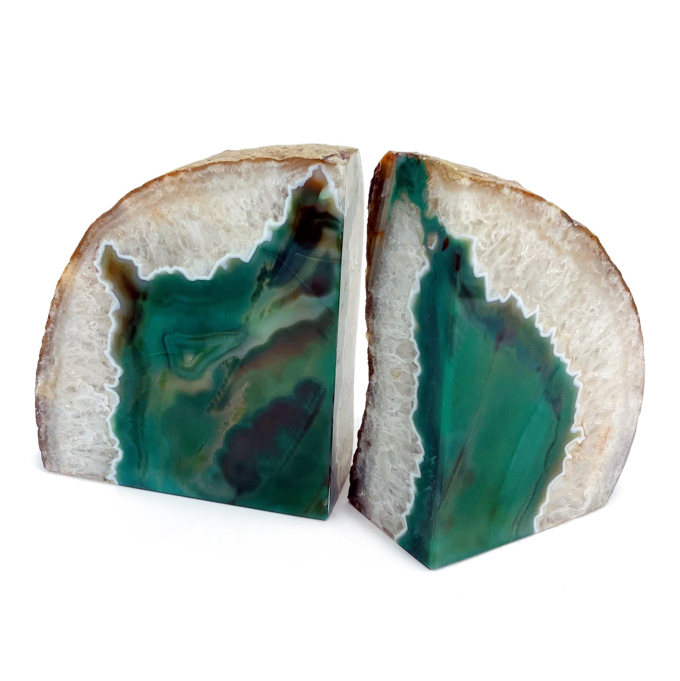 Green Agate Bookend front facing and angled to show the pattern.