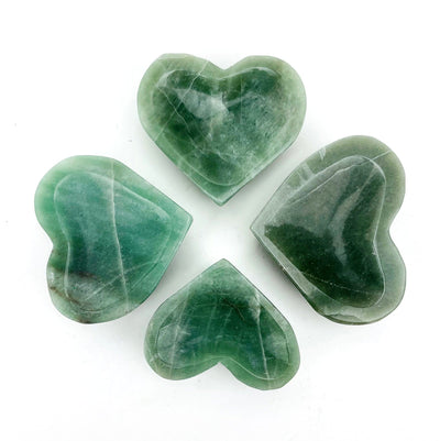 multiple Green Aventurine Stone Heart Dishes show various sizes