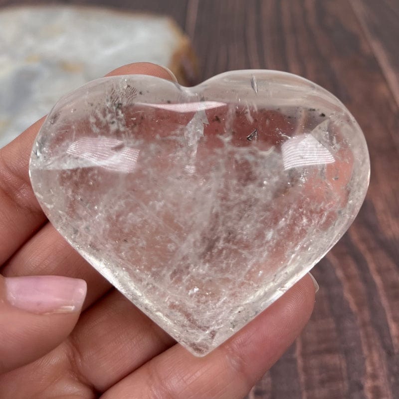 close up of a crystal quartz heart 