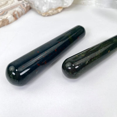 close up of the round polished end of the blood stone massage wands