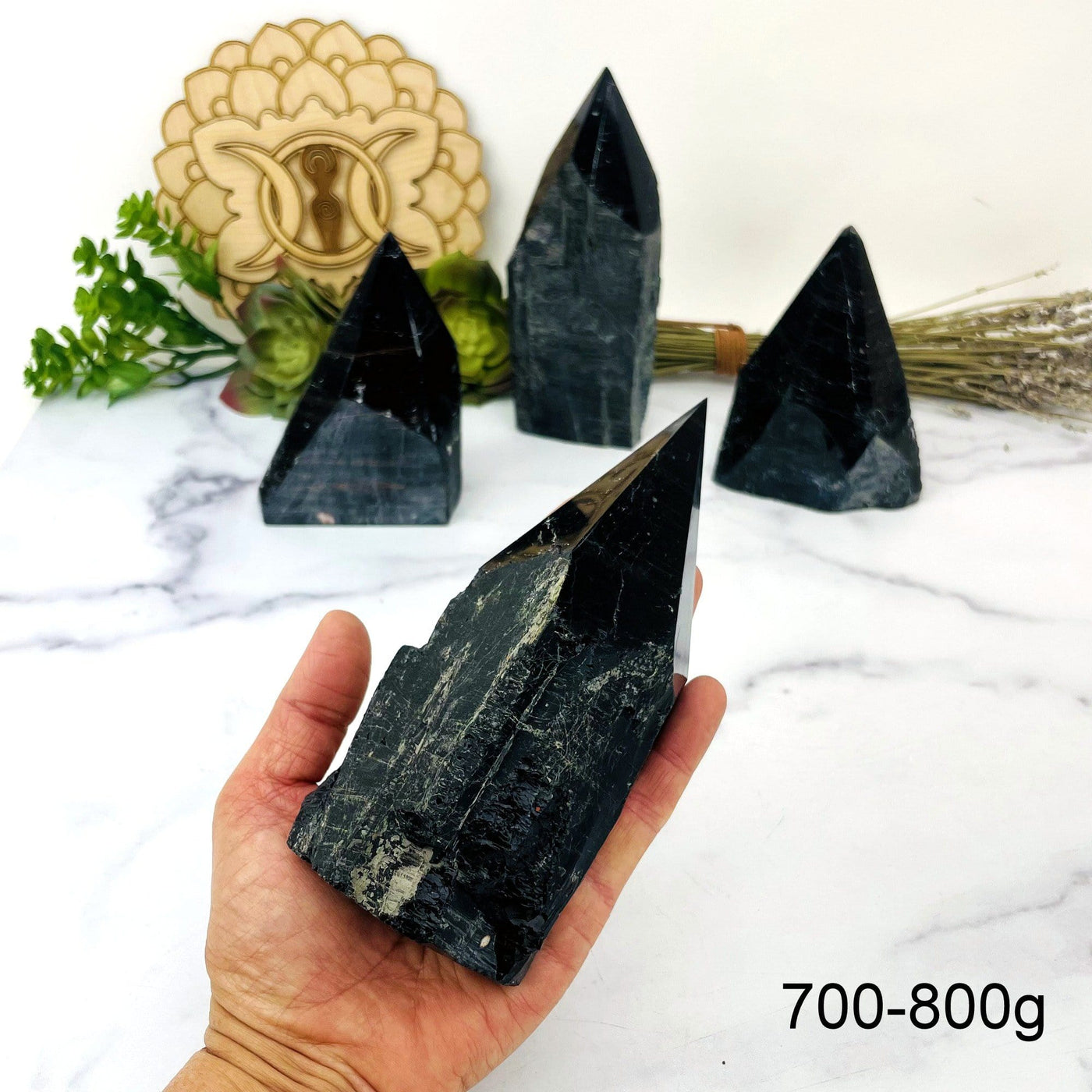 Black Tourmaline with Red Hematite Veins Semi Polished Points weight in 700-800g in hand for size reference
