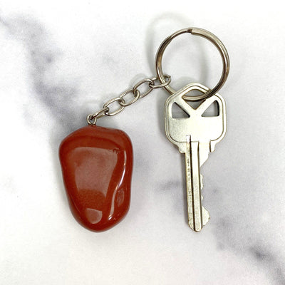 Tumbled Red Jasper Keychain on key for size reference