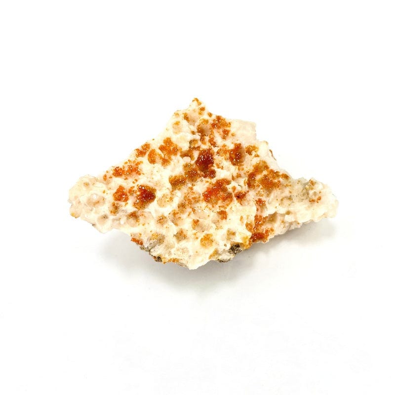 close up front view of natural vanadinite cluster on white background
