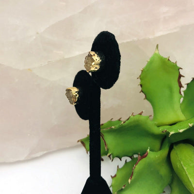 side view of Druzy Stud Earrings in 24k Gold Electroplated on earring stand