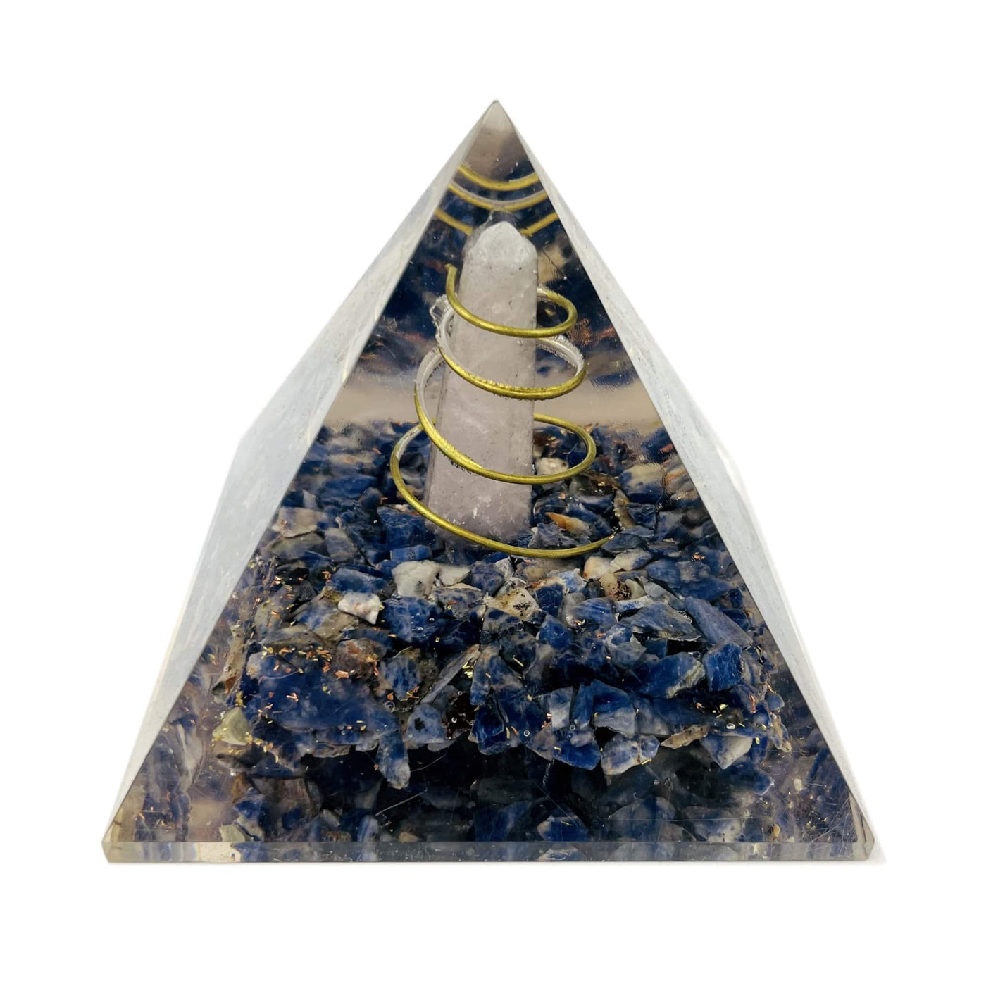 sodalite pyramid displayed on white background