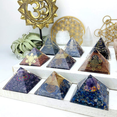 display of all pyramids available in different gemstones and styles