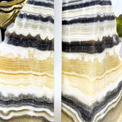 up close shot of zebra onyx bookends