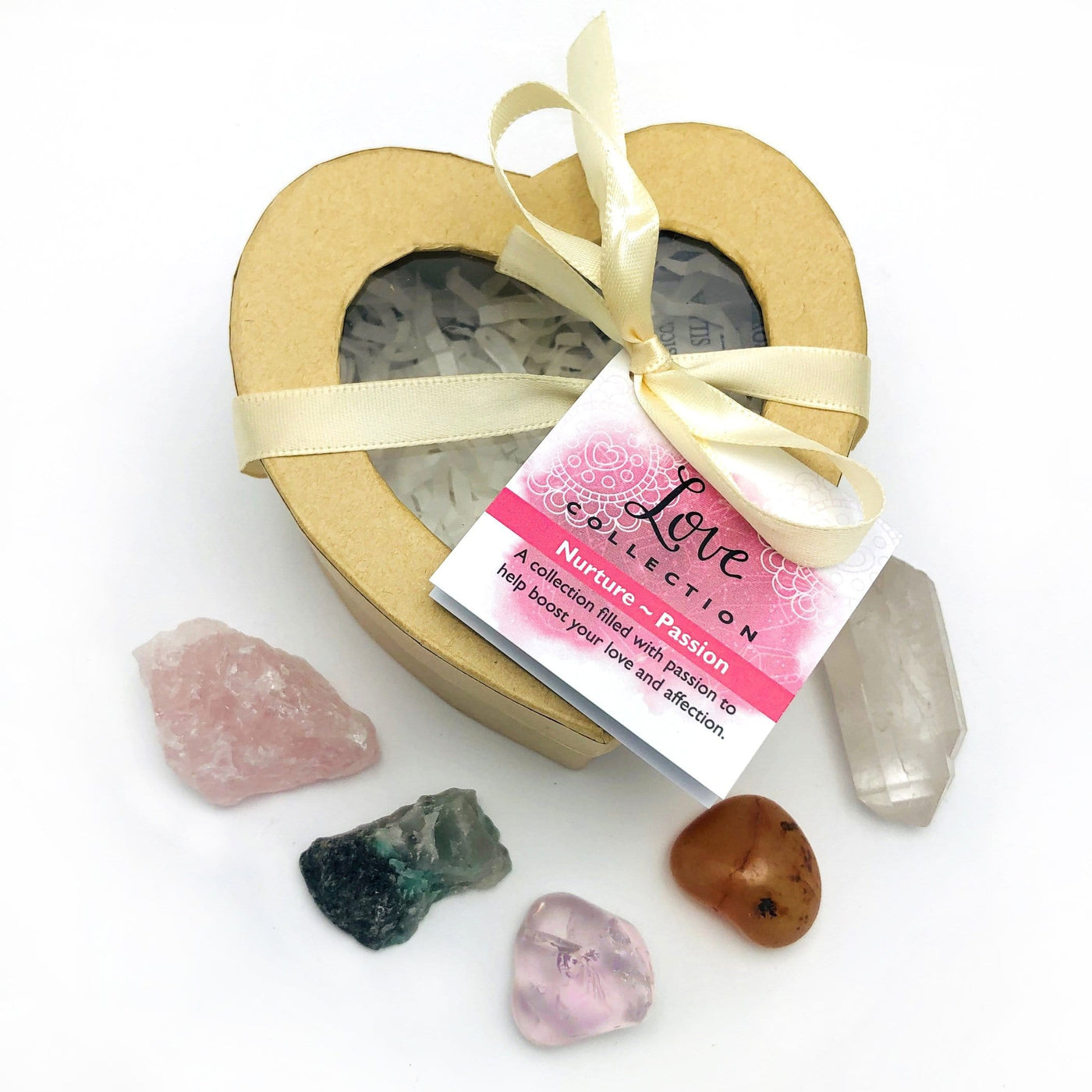 Crystal Healing Love Set of Stones in Heart Shaped Box 