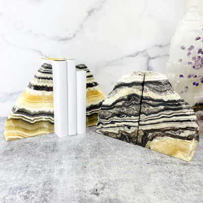 zebra onyx bookends with decorations