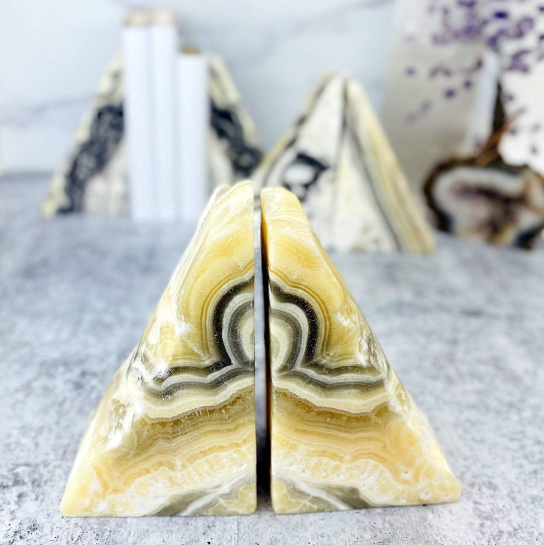 Zebra Onyx Bookends, Onyx selling Decor, Onyx Crystal, Natural Stone Bookends, Natural Decor, Organic Decor, Bookshelf Decor