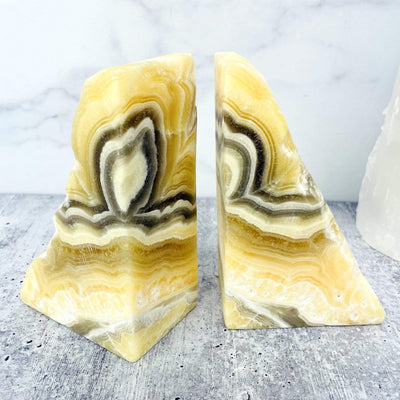 zebra onyx book ends on gray background