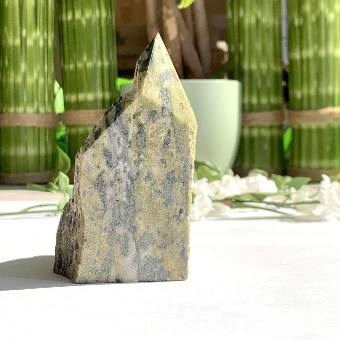A lovely side view of Jadeite semi polished point