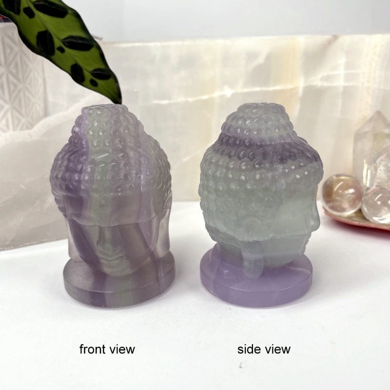 front and side view of the fluorite buddha head 