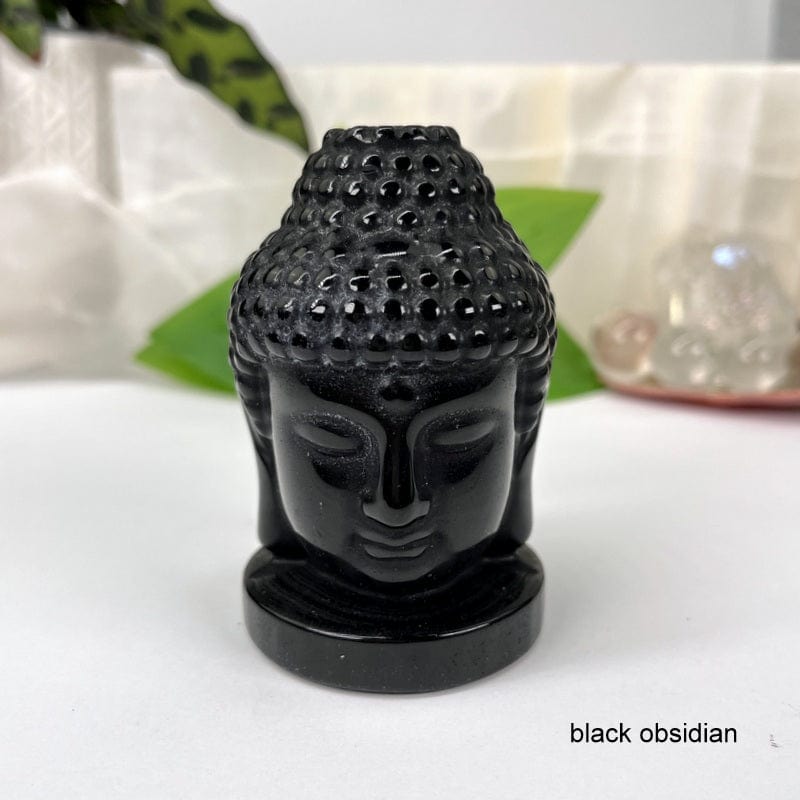 close up of the details on the black obsidian buddha head