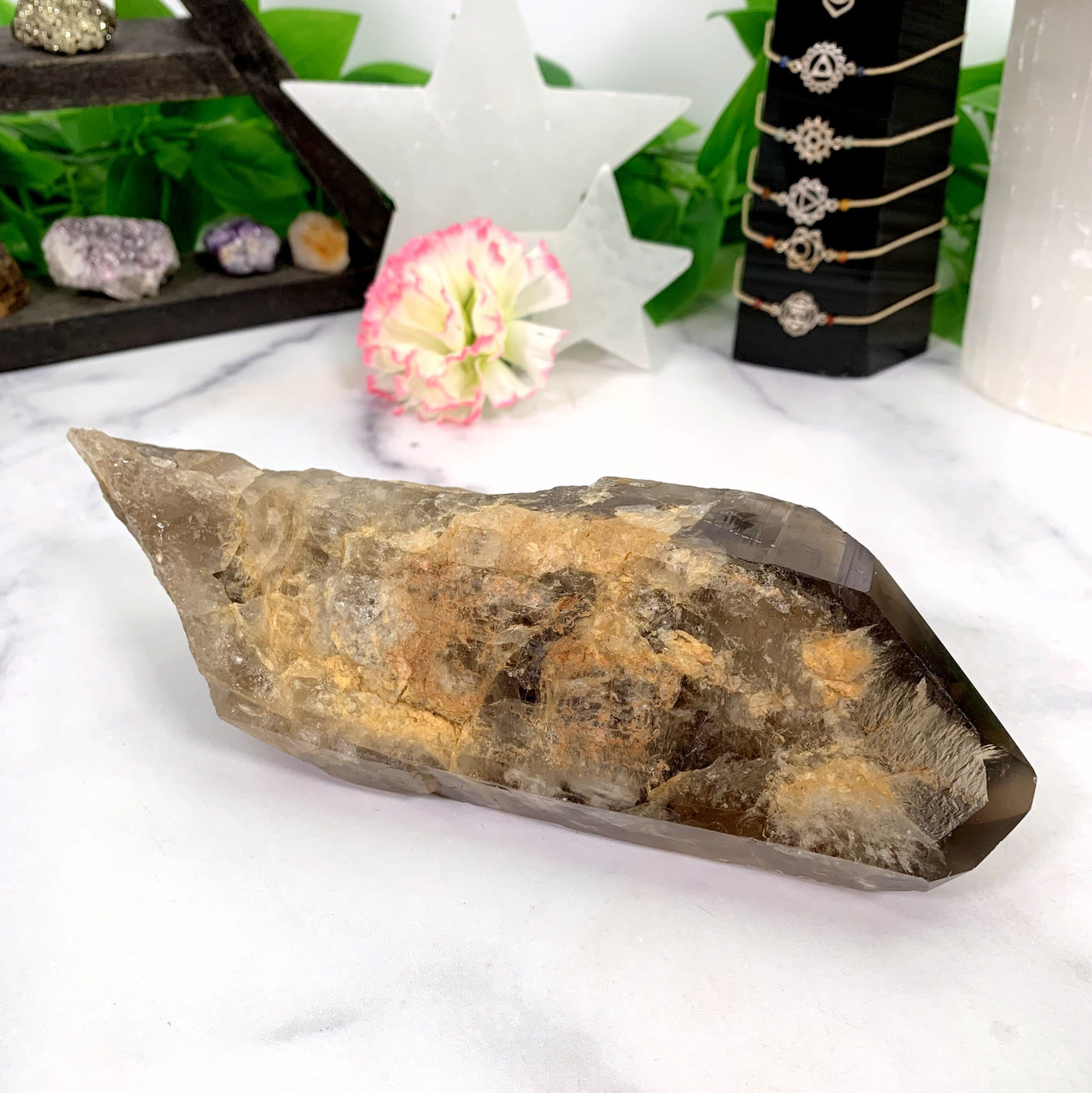 Natural Smoky Lemurian Quartz Point - close up