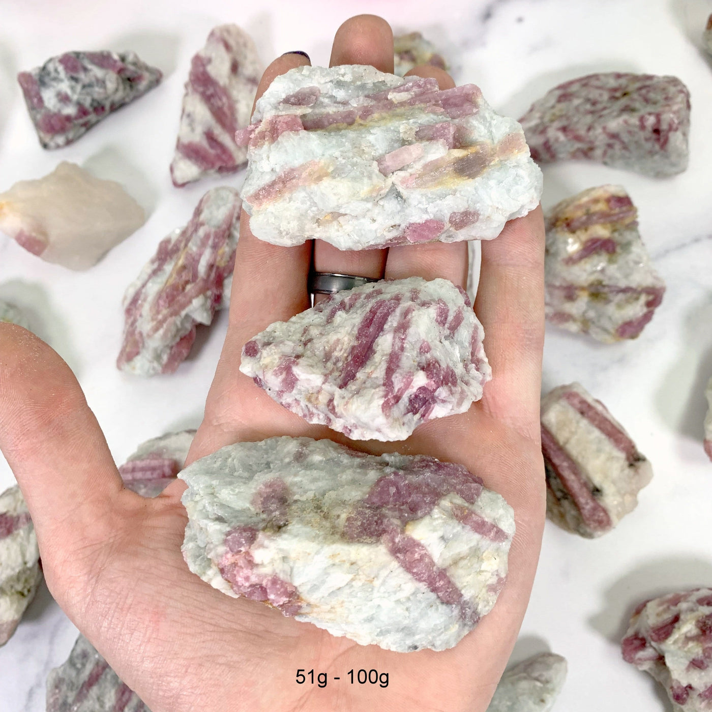 atural Pink Tourmaline with Mica on Matrix - 3 in a hand