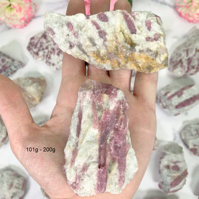 atural Pink Tourmaline with Mica on Matrix - 2 in a hand