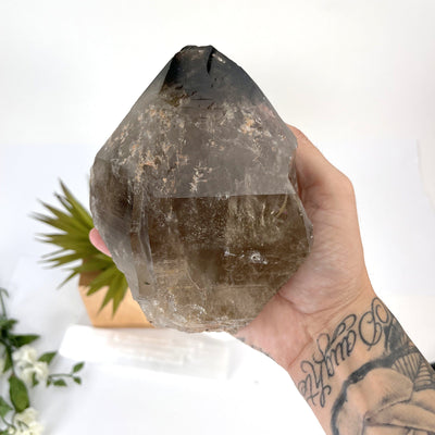 Front side of Smoky Quartz Point in hand