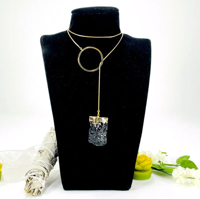 one gold obsidian chunk adjustable necklace on bust display