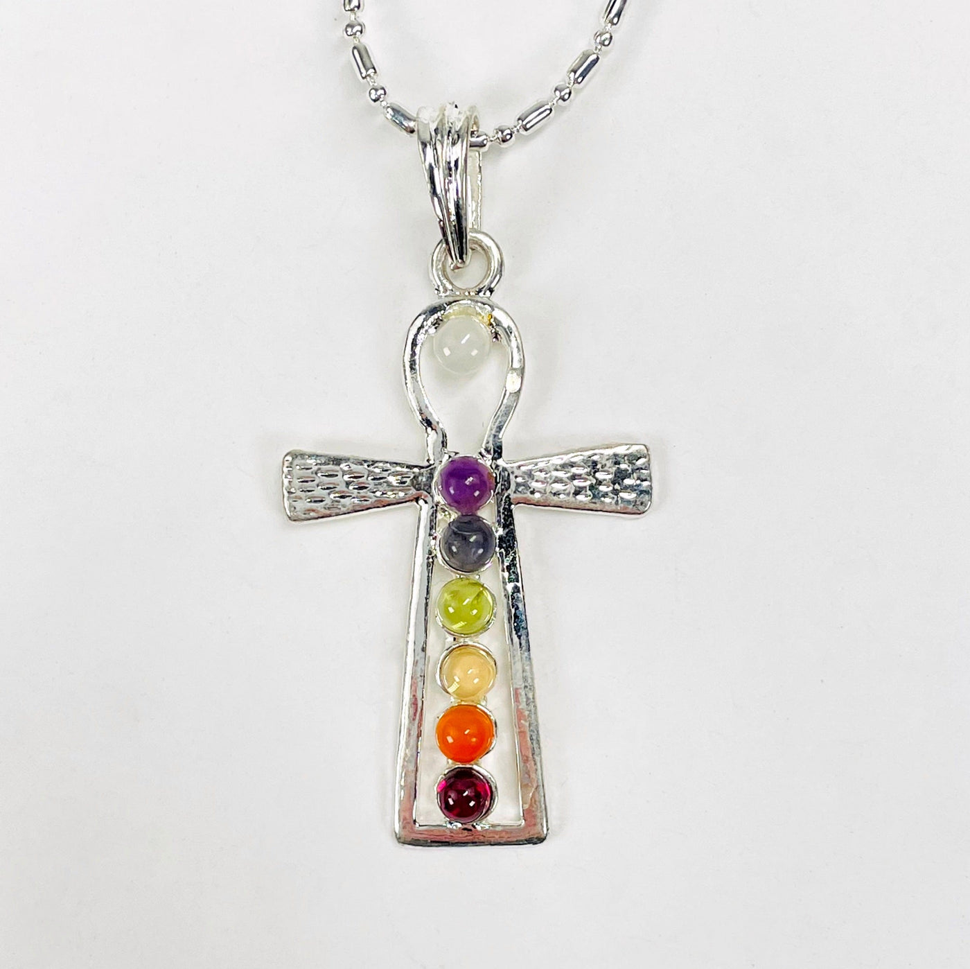 close up of one chakra ankh pendant necklace for details