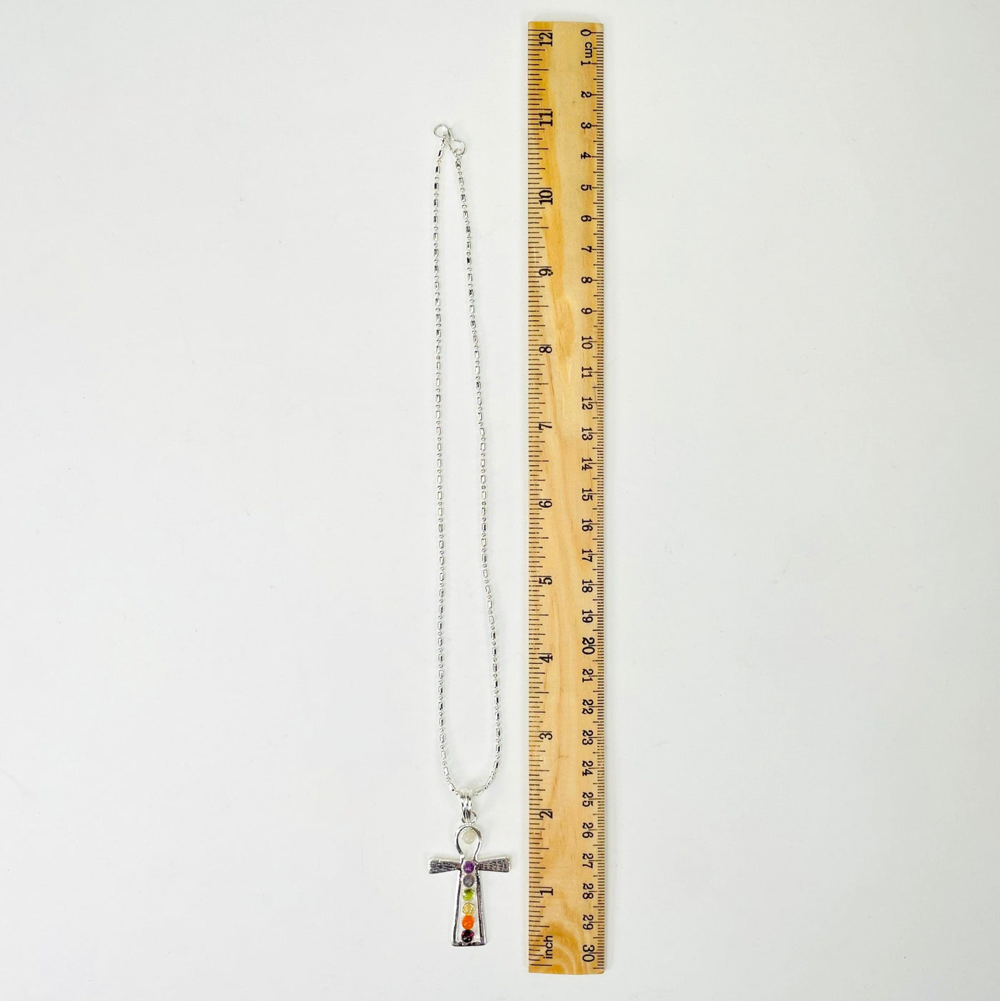 full necklace length with a ruler for length reference