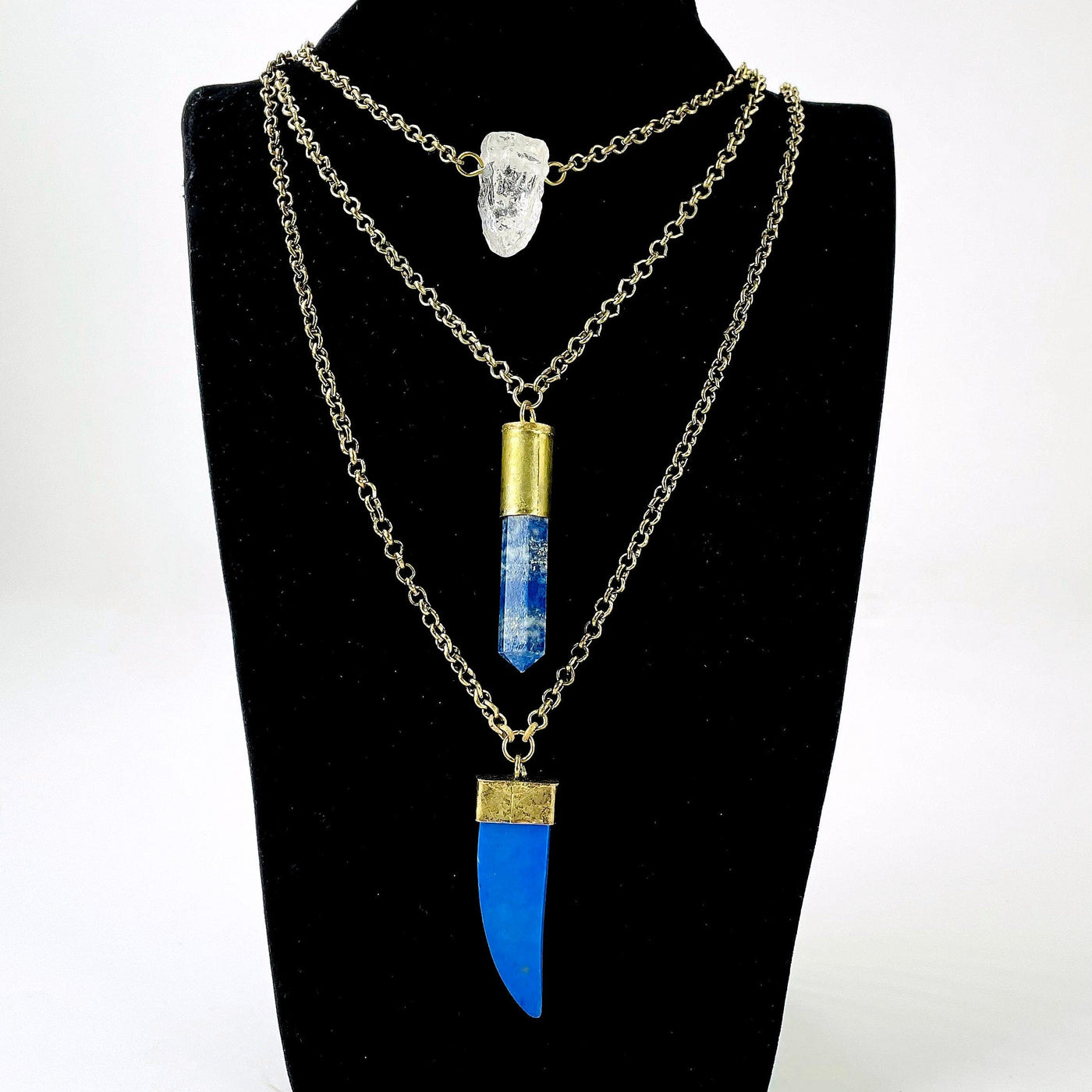 three tier stone pendant necklace on bust display