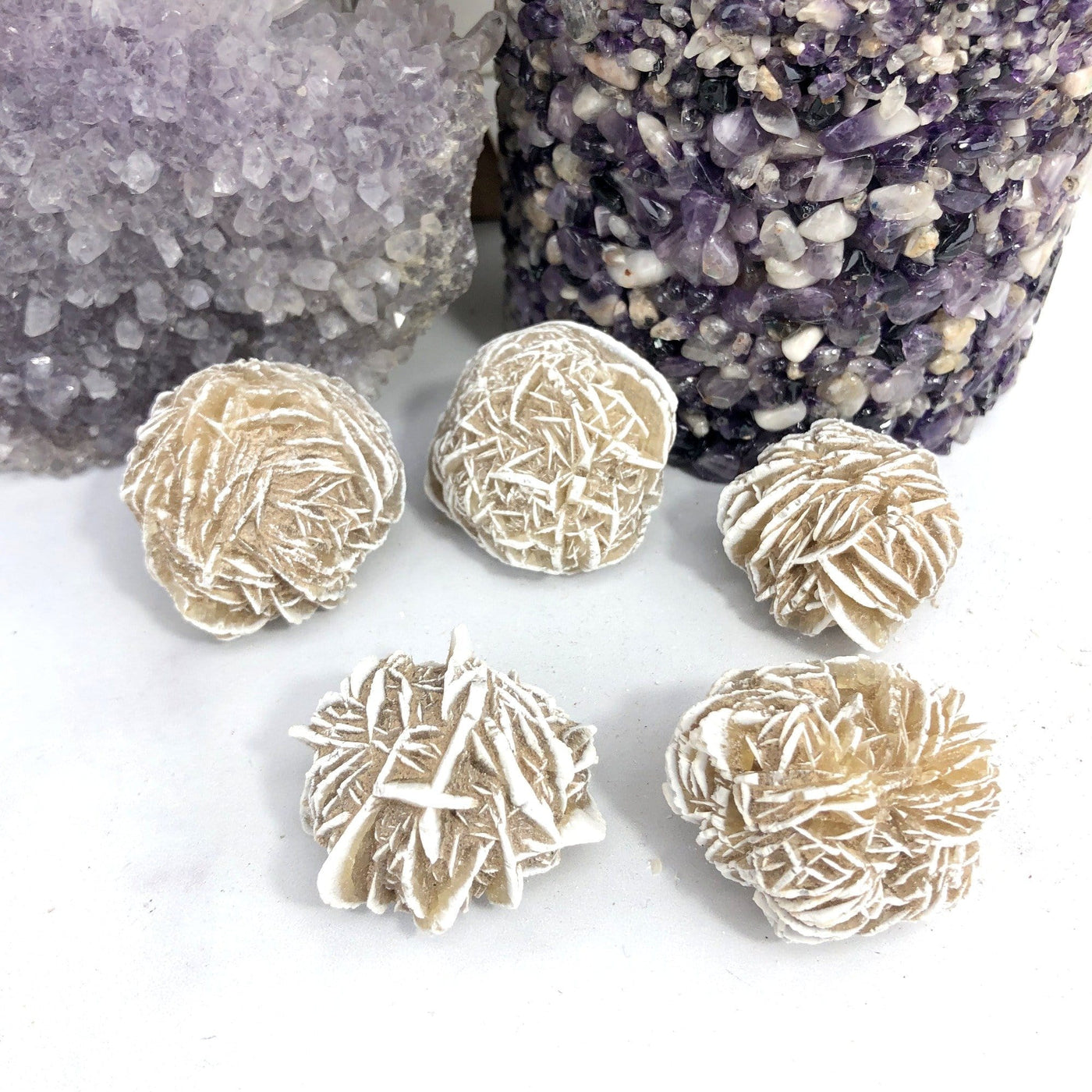 5 Desert Rose Gypsum on White Background.