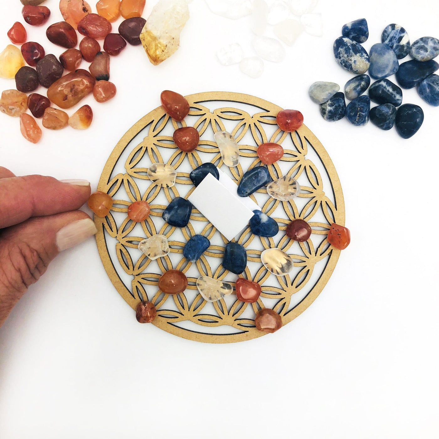 Healing Crystal Grid Set showing placing stones on grid