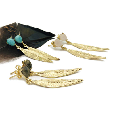Showing three different Feather Dangle Earring with Stone Stud.