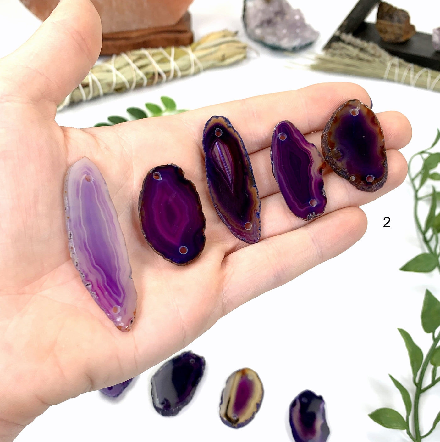 hand holding up variant 2 of Purple Agates Set