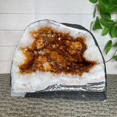 citrine cathedral geode cave set as home decor 