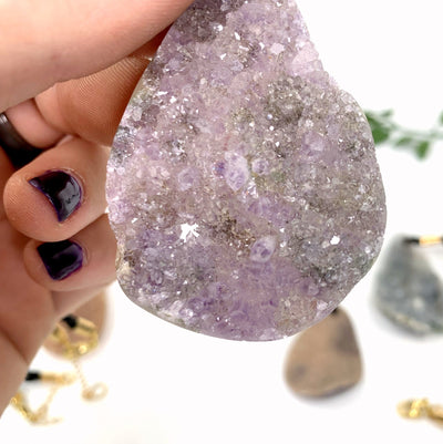 up close shot of Druzy Teardrop Shaped Necklace