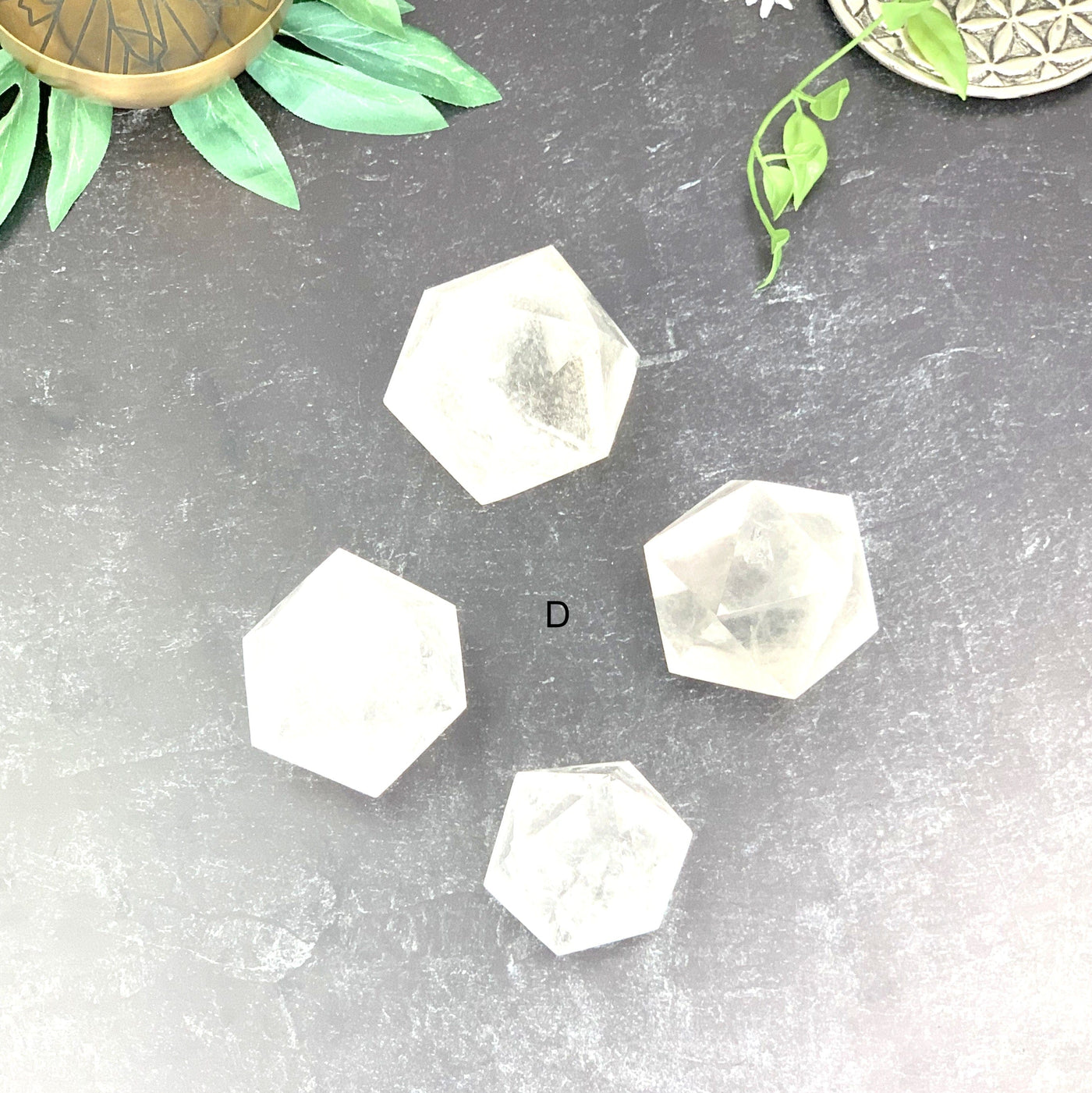 Top angle shot of the option D 1 set of Crystal Quartz Icosahedron.