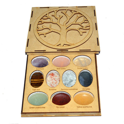 wooden box comes with 10 assorted worry stones 