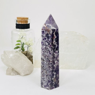 chevron amethyst polished point set as home decor 