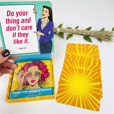 deck box displayed to show the front and back side of the affirmation cards for women 
