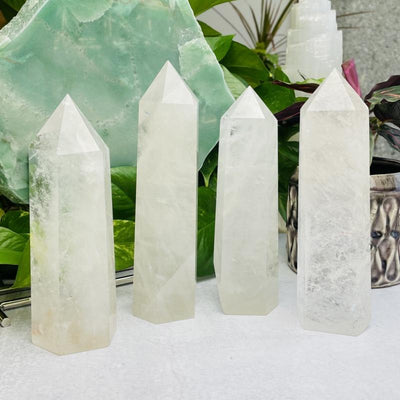 multiple crystal quartz towers showing different sizes 