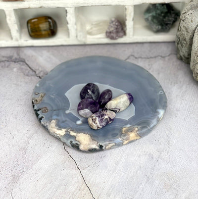 agate dish with stones in it