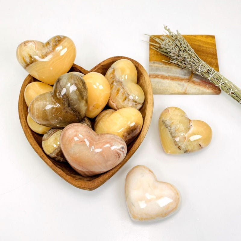 different types of mexican onyx hearts on a white background 