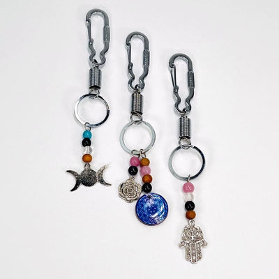 keychains displayed next to each other to show the differences in the options 