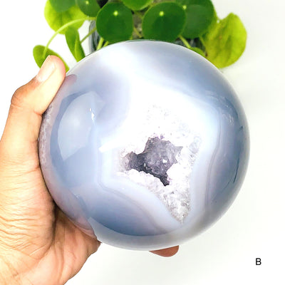 Option B - Agate Sphere with Druzy on hand