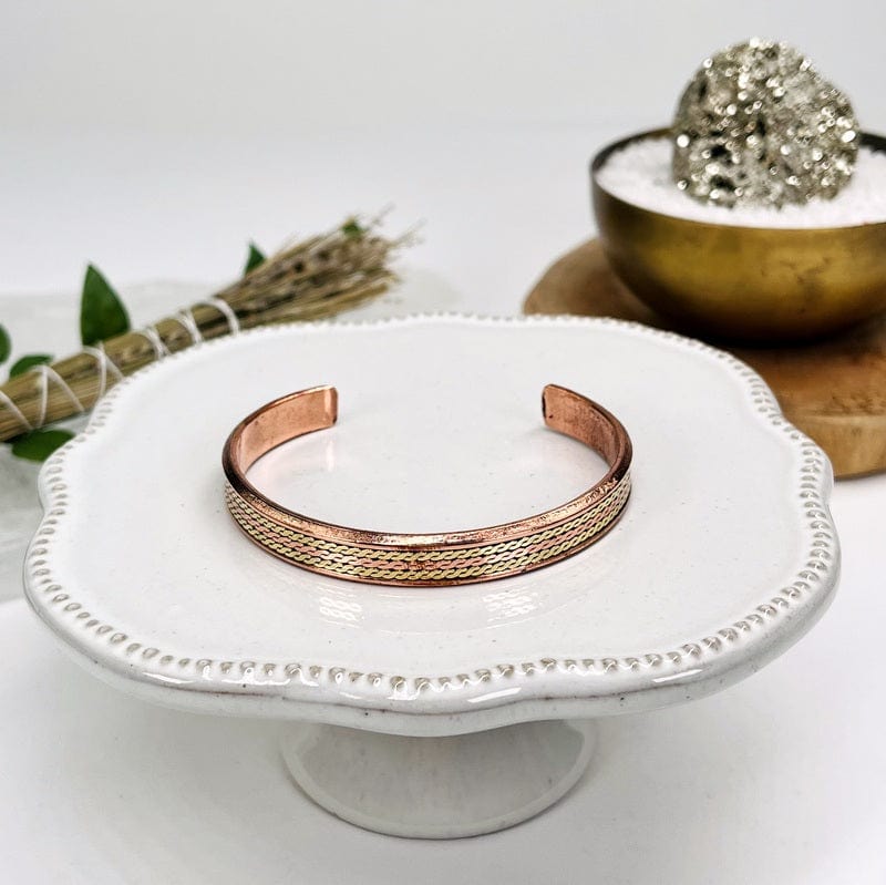 Copper Bracelet with Brass accents - Center Twist Design -