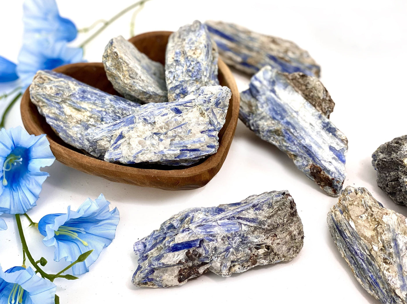 close up of natural blue kyanite clusters