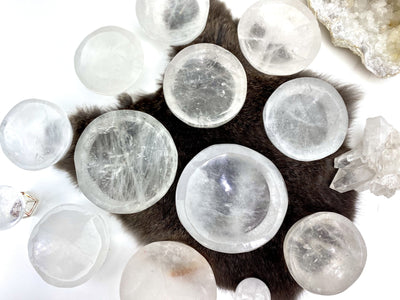 different sized crystal quartz round dishes on decorations