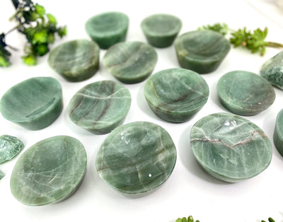 Green Aventurine Stone Round Dishes on white background