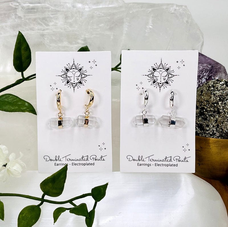 double terminated point earrings available in crystal quartz